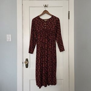Vintage Pudding Shop by April Cornell Floral Midi-Dress – Size 1 – Brown, Rust